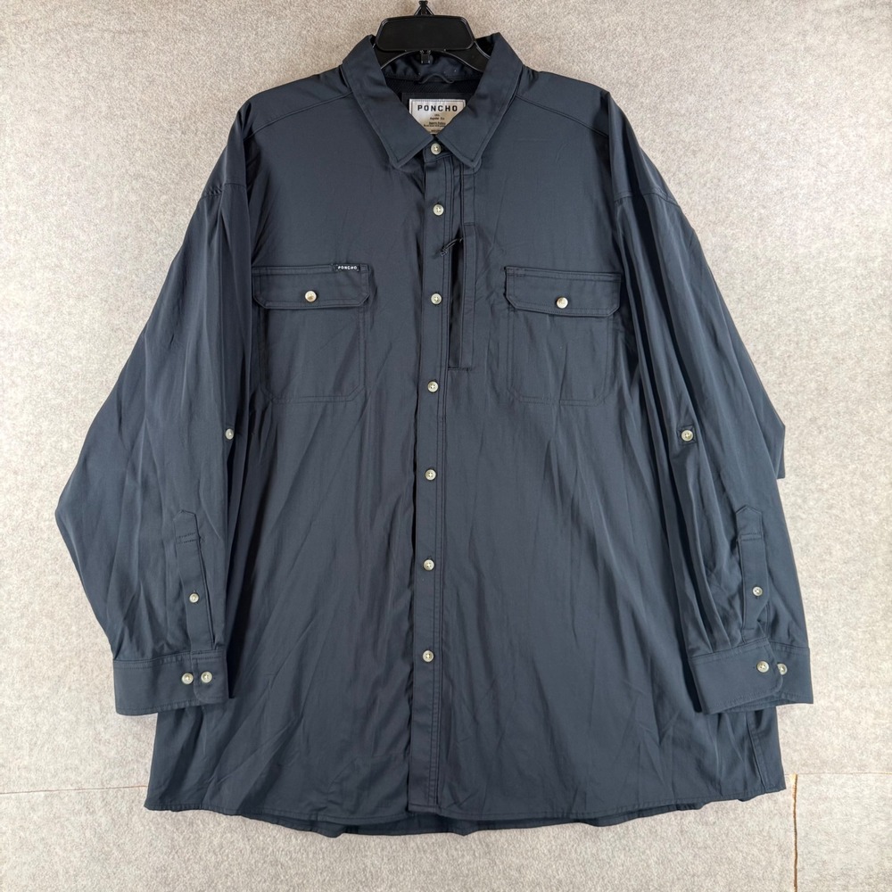 Poncho‎ Fishing Shirt 3XL Black Magnetic Pockets Long Sleeve Outdoor PN349